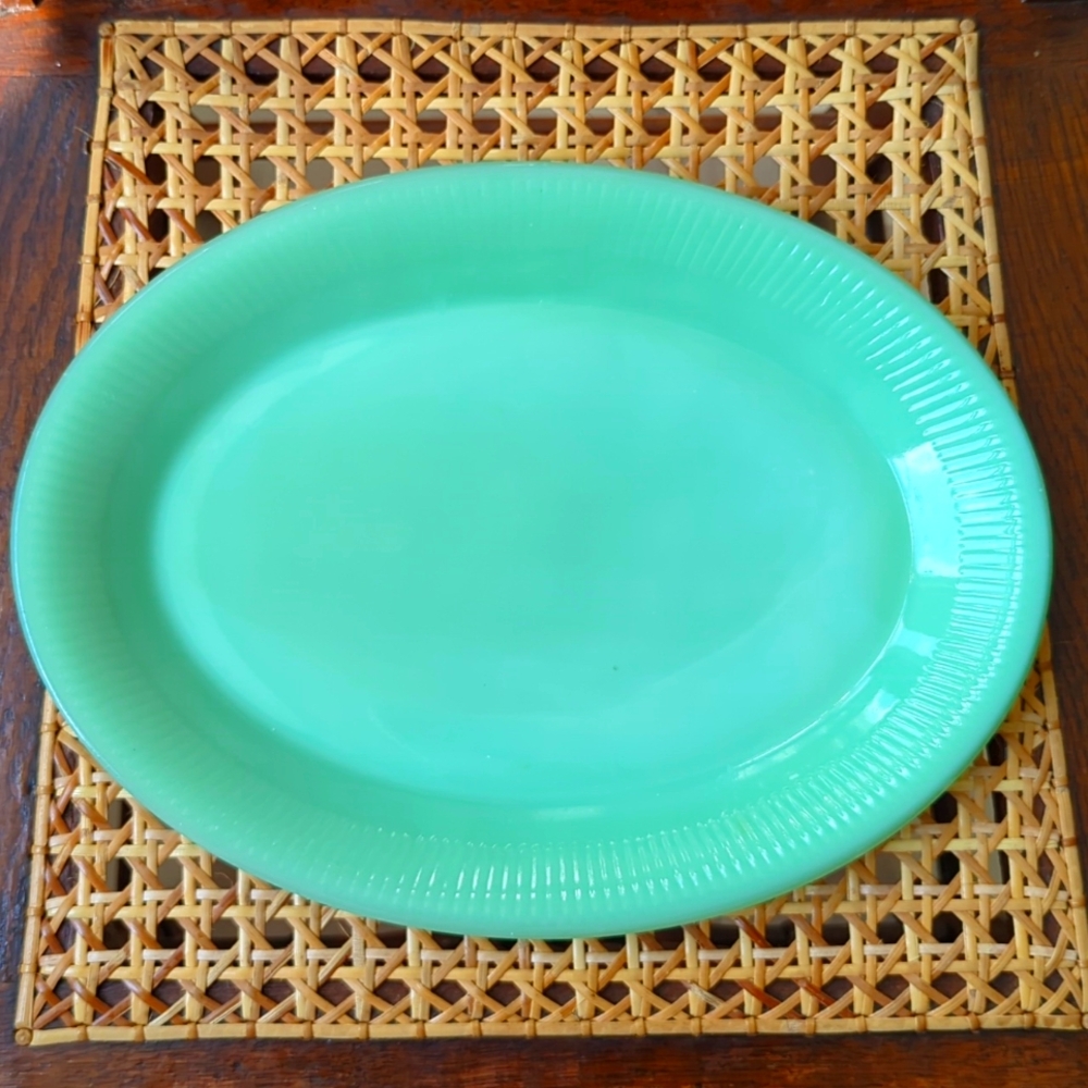 VTG Fire King Jadeite Oval Serving Plate Platter 9" x 12"